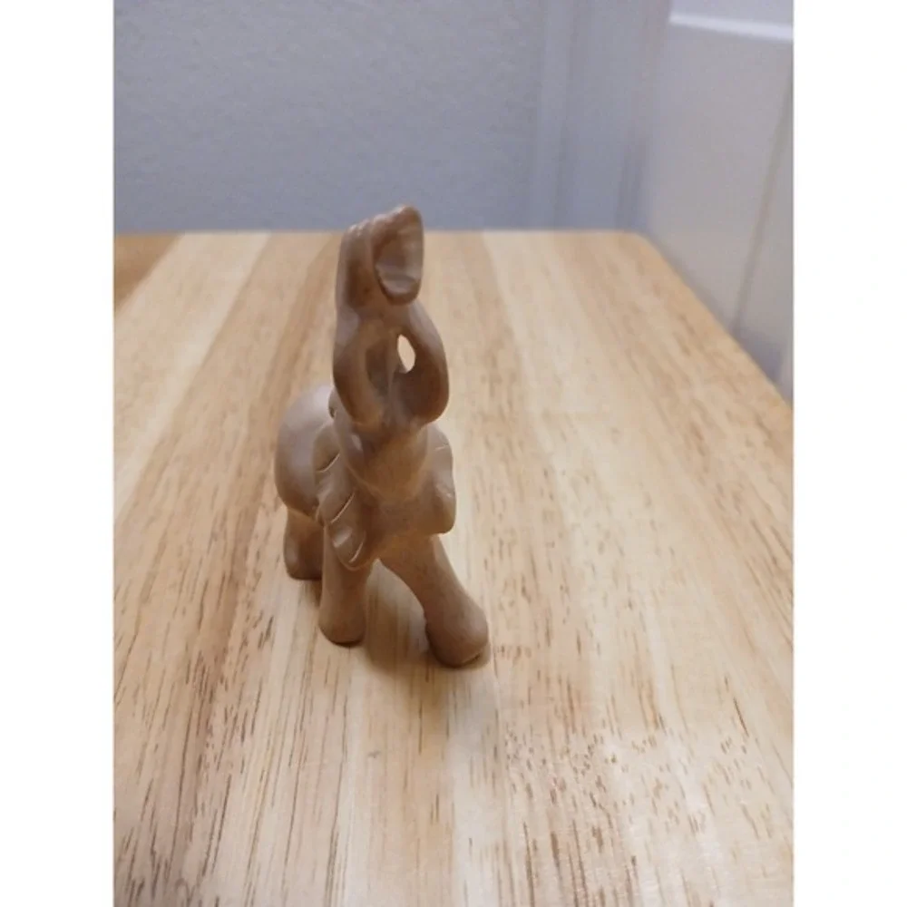 Hand‎ Carved Soapstone Elephant Figurine Coral Color 3.5